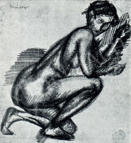  Márffy, Ödön - Female Nude (Kneeling into the Hauddle), 1911 