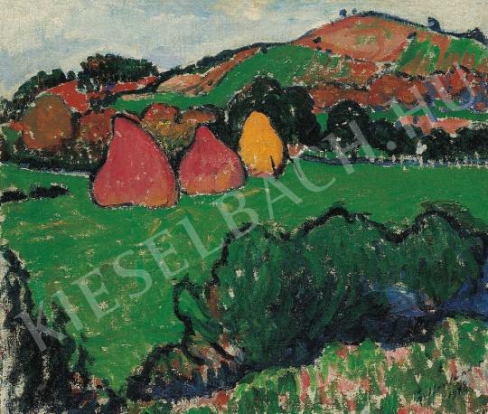 Ziffer, Sándor - Nagybánya Landscape with Haystacks, 1908. painting