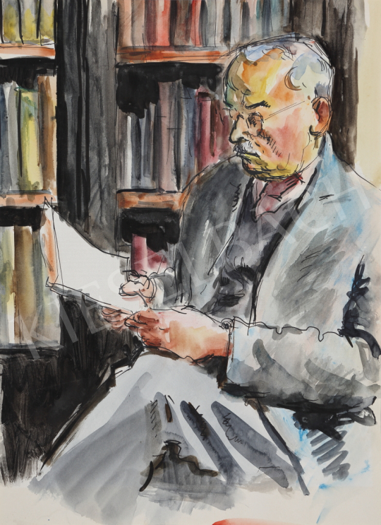  Lukács, Ágnes - Dad Read in the Library, 1958 painting