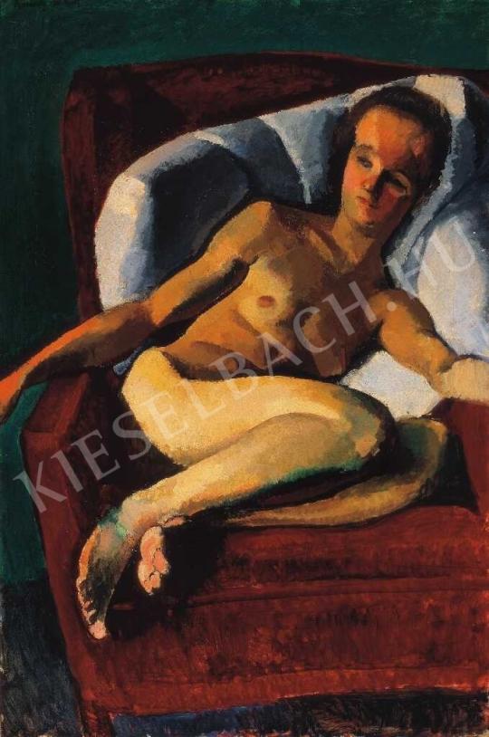 Berény, Róbert - Female Nude Sitting in an Armchair, 1911. painting