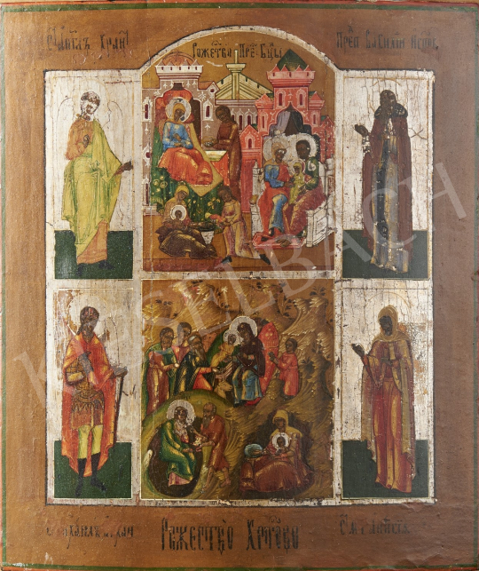  Russian Ikonpainter, 19th Century - The Birth of Christ, Russian Ikon, Restored, 19th Century painting