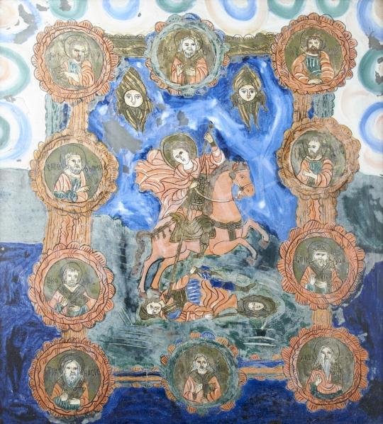 Eladó  Erdélyi ikonfestő, 19. század - Szent Loras, Fogarasi üveg ikon, 19. század festménye