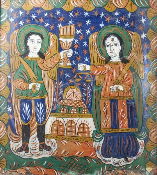  Transylvanian Ikonpainter, 19th Century - Glass Ikon in Fogaras Style with Konstantin and Helen, 19th Century painting