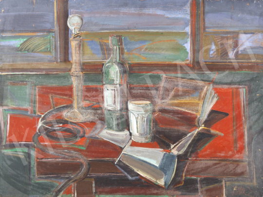 For sale Baticz, Levente - Still Life with a Bottle of Wine and Books 's painting