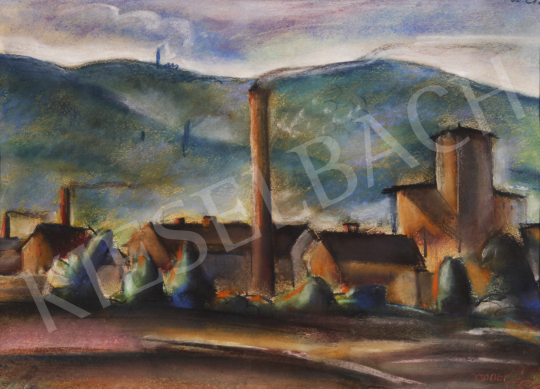  Csabai-Ékes, Lajos - Cityscape with smoking Chimney  painting