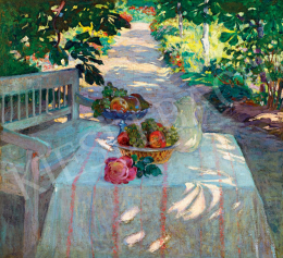  Unknown Hungarian painter, early 1900s - Sunlit Villa Garden with Afternoon Tea 