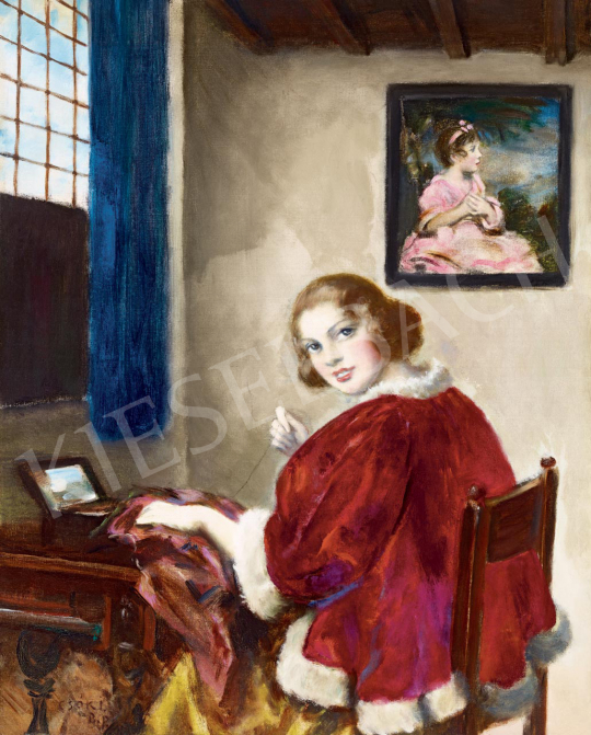  Csók, István - Girl Sewing by the Window | 55th Spring Auction auction / 62 Lot