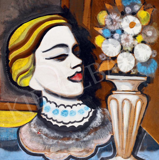  Scheiber Hugó - Szőke lány virággal, 1930-as évek | 55. Tavaszi Aukció aukció / 75 tétel
