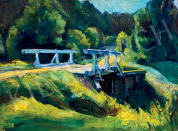  Pór, Bertalan - Sunlit Landscape with Bridge, c. 1910 