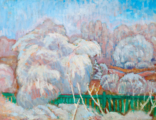  Iványi Grünwald Béla - A zöld kerítés (Téli táj), 1910 körül | 55. Tavaszi Aukció aukció / 174 tétel