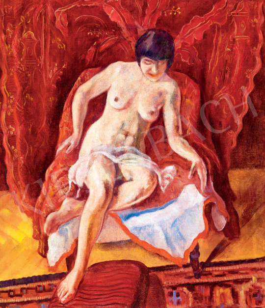  Mágori Varga Béla - Női akt vörösben, 1940 körül | 55. Tavaszi Aukció aukció / 129 tétel