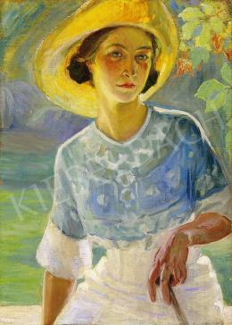 Unknown painter, 1920's - Woman in a yellow hat 