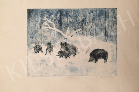  Csergezán, Pál - Wild Boars in Winter II. painting