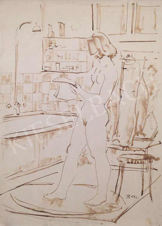 Eladó Dániel Kornél Miklós - Női akt fürdőszobában, 1992 festménye