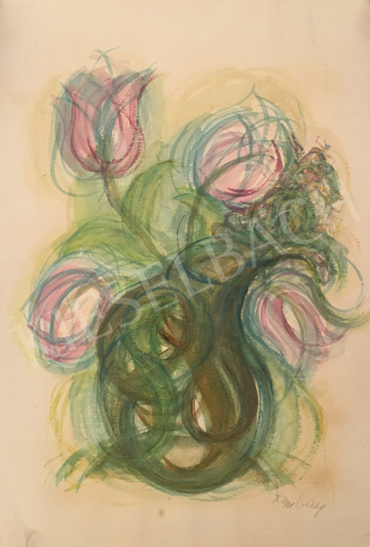 Eladó  Dombay Lelly - Tulipános kompozíció festménye