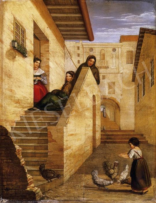 Unknown painter, beginning of the 19th centur - Girl, feeding hens | 7th Auction auction / 120 Lot