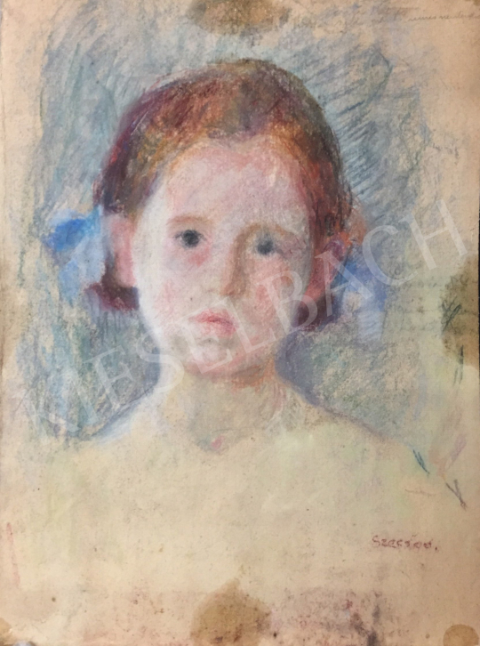 Eladó  Szecsődy Klára (Claire) - Vörös hajú kislány portréja, 1950 körül festménye
