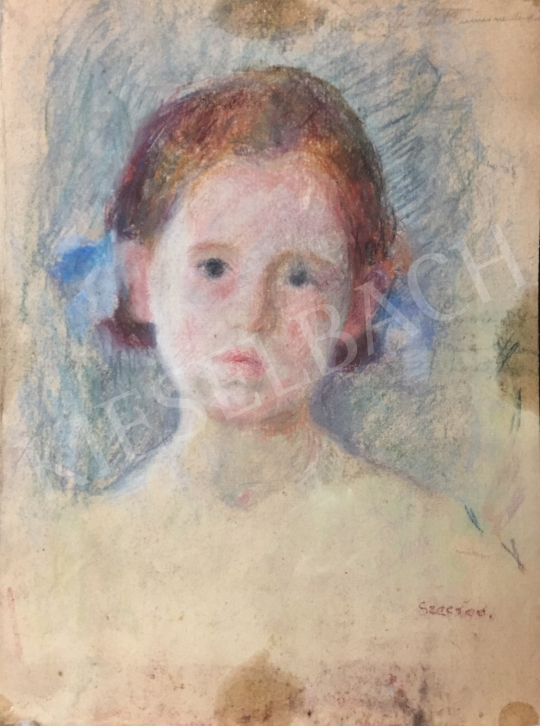 Eladó  Szecsődi Klára (Szecsődi Mártonné) - Vörös hajú kislány portréja, 1950 körül festménye