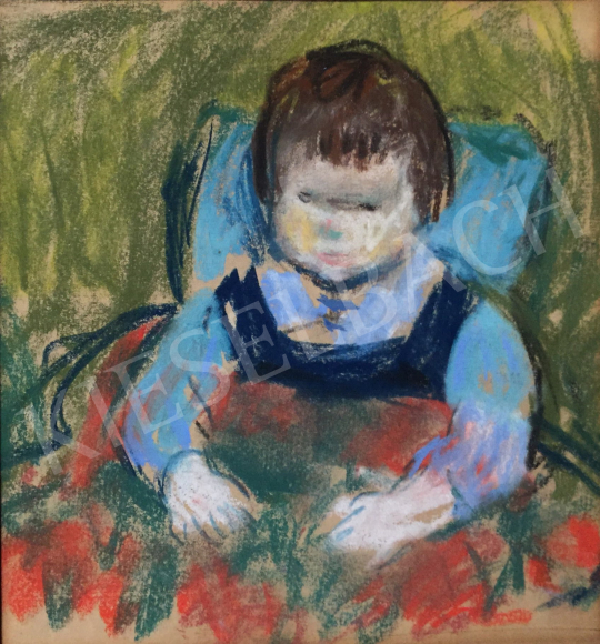 For sale  Szecsődi Klára (Szecsődi Mártonné) - Toddler in Blue Bibs, circa 1960 's painting