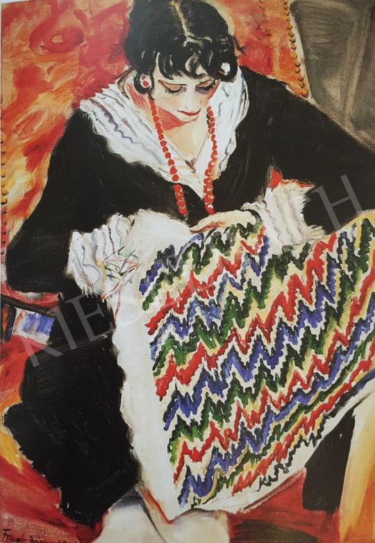  Frank Frigyes - Mimi kézimunkázik, 1929 festménye
