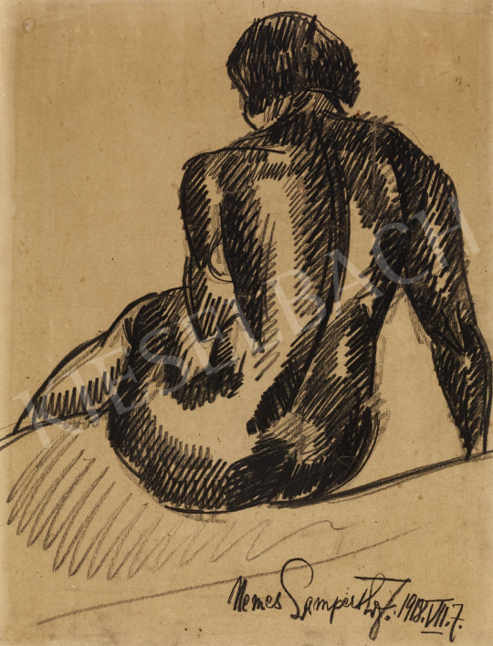  Nemes Lampérth, József - Female Nude Sitting, 1918 painting