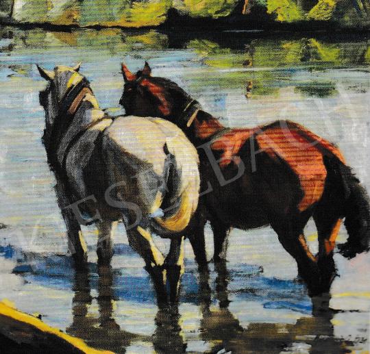  Kieselbach, Géza - Horses in the Water, 1931 painting