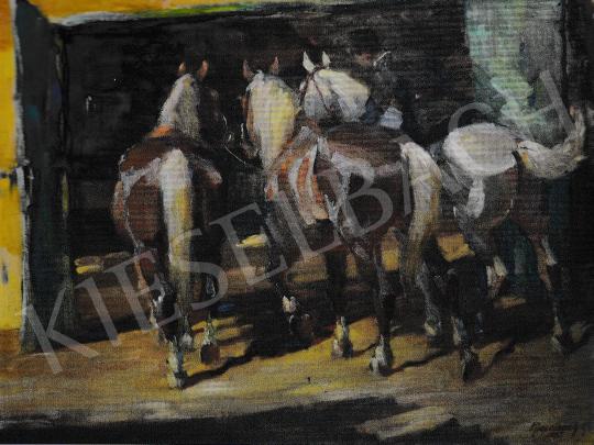  Kieselbach, Géza - Horses at the Centrál Theatre, 1955 painting