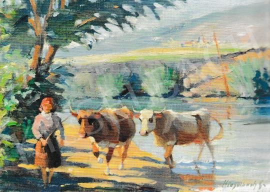  Kieselbach, Géza - Shepherdess by Hernád, c. 1960 painting