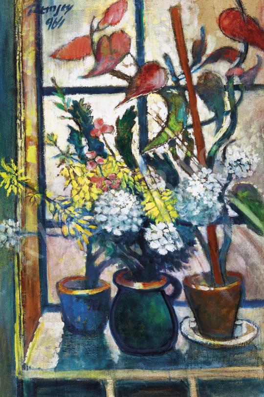  Remsey, Jenő György - Still-Life of Flowers in the Studio, 1964 painting