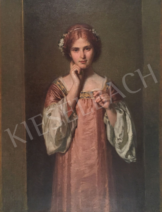  Stein János Gábor - Igéző tekintet (Fiatal vöröshajú lány aranyszegélyű ruhában) festménye