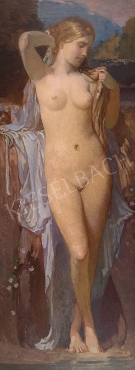 Stein János Gábor - Fiatal szőke szépség háttérben vízeséssel festménye