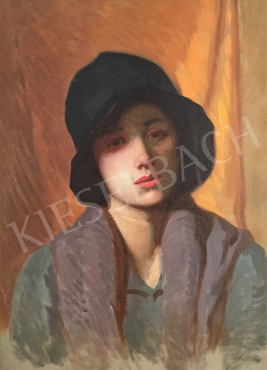  Stein, János Gábor - Female portrait in Art Deco Hat painting