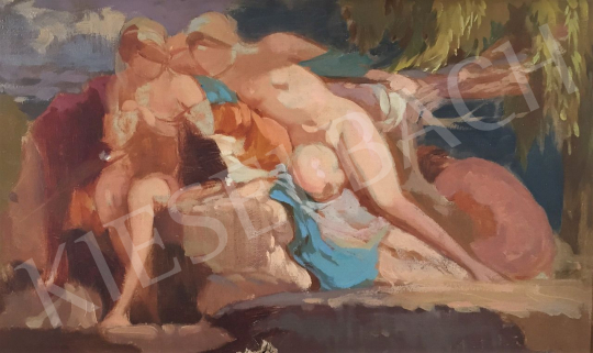  Stein János Gábor - Sziklán ülő nimfák festménye