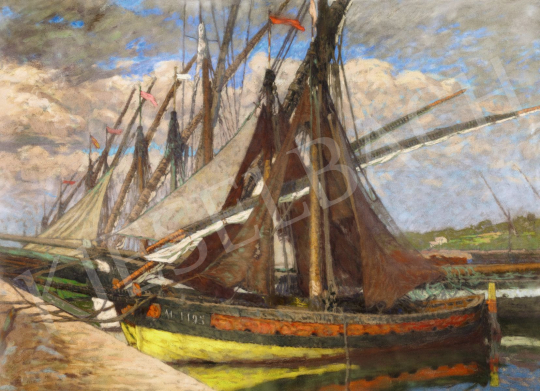  Poll Hugó - Bretagne-i kikötő (Francia kikötő vitorlásokkal), 1910 | 56. Őszi Aukció aukció / 75 tétel