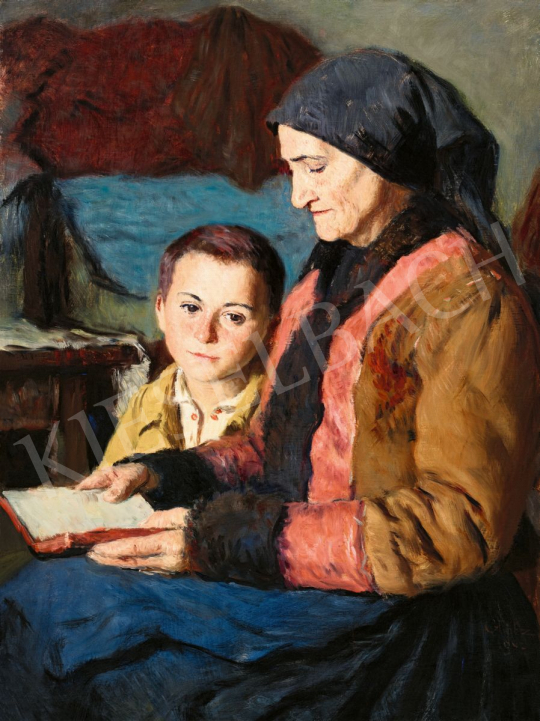  Glatz Oszkár - Meseolvasás (Nagymama az unokájával), 1942 | 56. Őszi Aukció aukció / 218 tétel