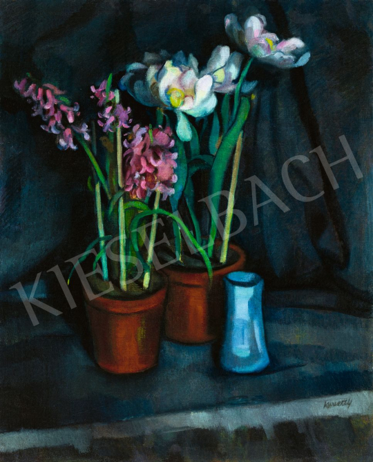  Kmetty János - Műtermi csendélet rózsaszín jácinttal és kék vázával, 1910-es évek eleje | 56. Őszi Aukció aukció / 191 tétel