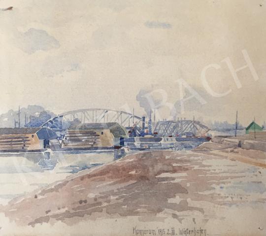 For sale  Kieselbach, Géza - View of Bridge in Komárom 's painting