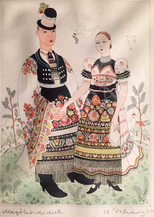 For sale Pekáry, István - Figures in traditional costume, 1934 's painting