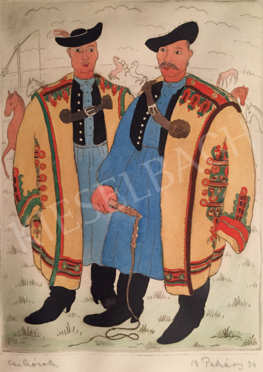 For sale Pekáry, István - Figures in traditional costume, 1934 's painting