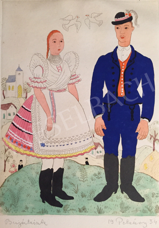 For sale Pekáry, István - Figures in traditional costume, 1934 's painting