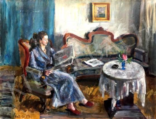  Orosz Gellért - Szobában olvasó hölgy, 1959 festménye