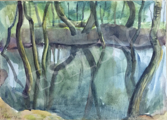  Gábor, Jenő - Trees Reflecting in the Water painting