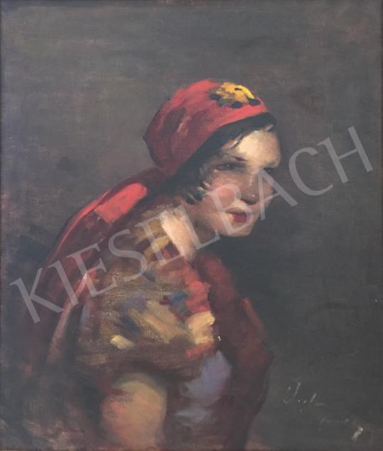 Eladó  Vígh Bertalan - Fejkendős hölgy festménye