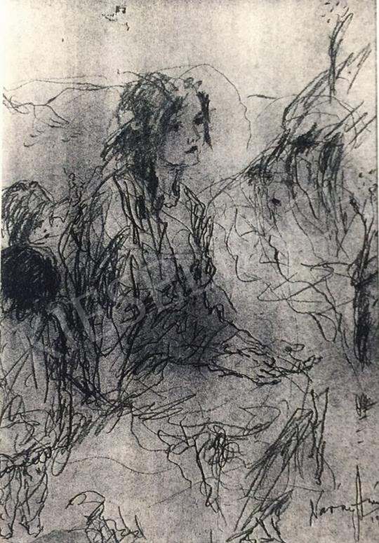Náray Aurél - Lány két gyerekkel festménye