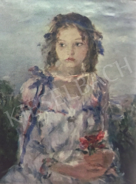 Náray Aurél - Lány könyvvel festménye