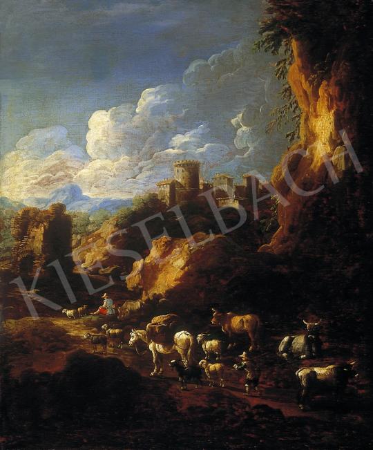 Ismeretlen festő, 18. század - Tájkép vándorokkal | 7. Aukció aukció / 289 tétel