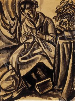 Uitz, Béla - Woman, sewing, 1918/19. 