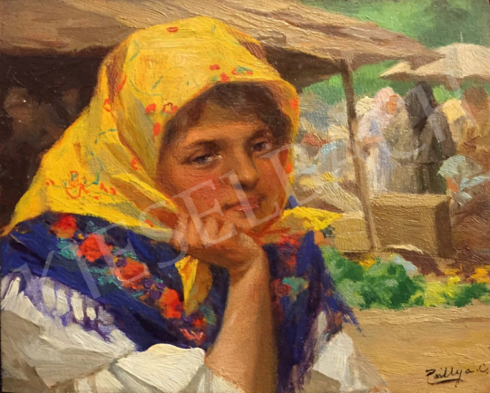 Pállya, Celesztin - Young Girl with Yellow Kerchief painting