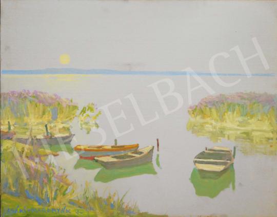  Csáki-Maronyák József - Balaton-part csónakokkal festménye