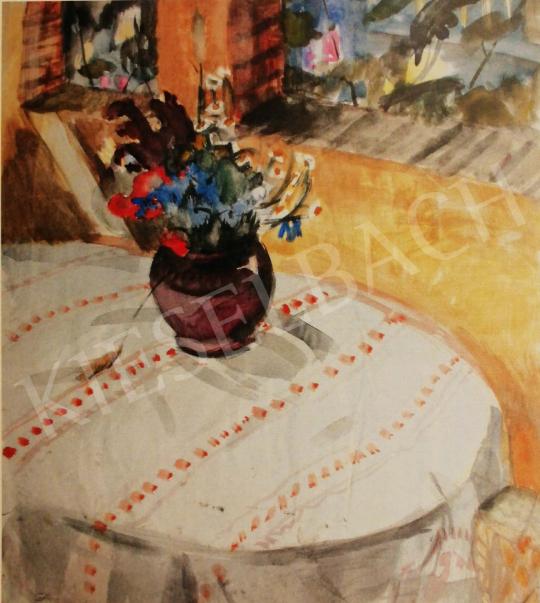 Szabados Jenő - Veranda asztalunk, 1940 körül festménye